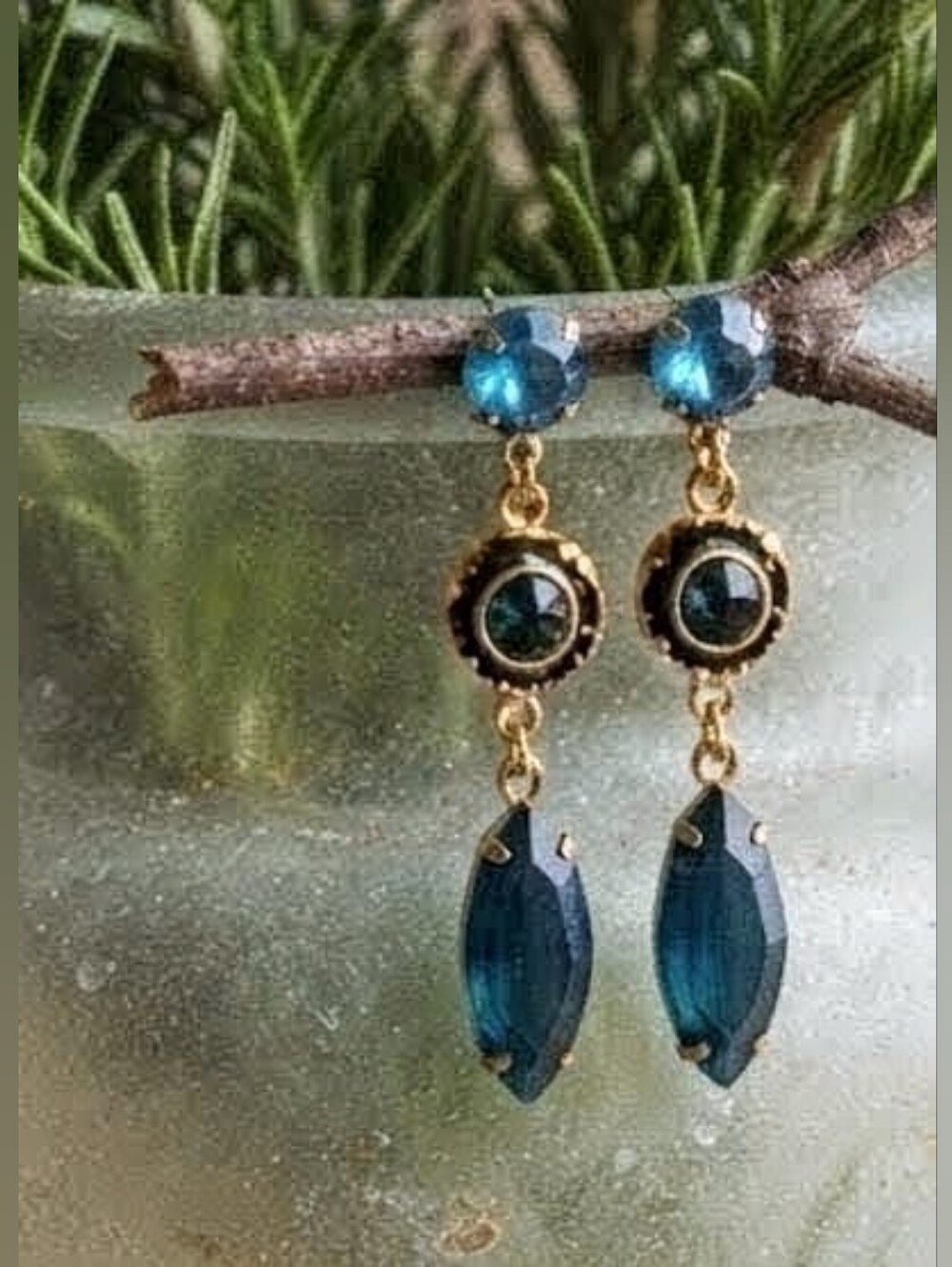Victorian Sultry Deep Forest Green Swarovski Crystals In Gold Plated Earrings
